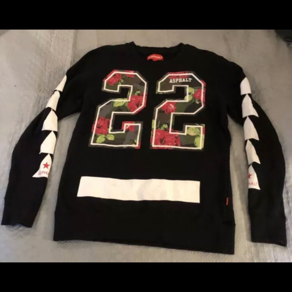 ASPHALT Sweatshirt w Floral Accents  Hockey Jersey style Womens sz M L/S NEW